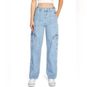 Wax Jean Light Blue Cargo Wide-Leg Jeans - Women's